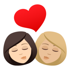 A quoi ressemblent les emoji Bisou : femme, femme, peau claire et peau moyennement claire sur Joypixels.