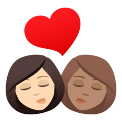 A quoi ressemblent les emoji Bisou : femme, femme, peau claire et peau légèrement mate sur Joypixels.