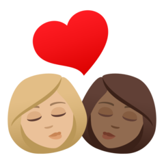 How Kiss: Woman, Woman, Medium-Light Skin Tone, Medium-Dark Skin Tone emoji looks on Joypixels.