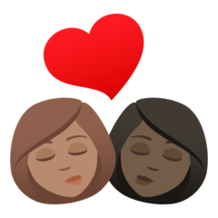 A quoi ressemblent les emoji Bisou : femme, femme, peau légèrement mate et peau foncée sur Joypixels.