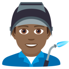 How Man Factory Worker: Medium-Dark Skin Tone emoji looks on Joypixels.