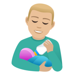 How Man Feeding Baby: Medium-Light Skin Tone emoji looks on Joypixels.