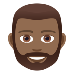 Hoe Man: donkergetinte huidskleur, baard emoji eruit ziet op Joypixels.