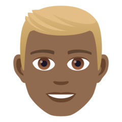 How Man: Medium-Dark Skin Tone, Blond Hair emoji looks on Joypixels.