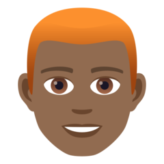 How Man: Medium-Dark Skin Tone, Red Hair emoji looks on Joypixels.