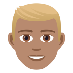 Hoe Man met blond haar: getinte huidskleur emoji eruit ziet op Joypixels.