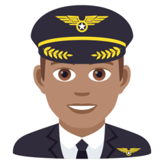 A quoi ressemblent les emoji Pilote homme: peau légèrement mate sur Joypixels.