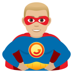 A quoi ressemblent les emoji Super-héros homme: peau moyennement claire sur Joypixels.