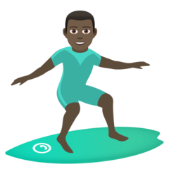 How Man Surfing: Dark Skin Tone emoji looks on Joypixels.