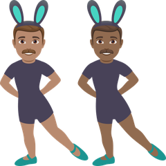 A quoi ressemblent les emoji Hommes avec des oreilles de lapin : peau légèrement mate et peau mate sur Joypixels.