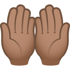 Come Mani unite in alto: carnagione olivastra emoji appare su Joypixels.