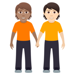 Hoe Personen hand in hand: getinte huidskleur, lichte huidskleur emoji eruit ziet op Joypixels.