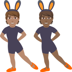 A quoi ressemblent les emoji Personnes avec des oreilles de lapin : peau légèrement mate et peau mate sur Joypixels.