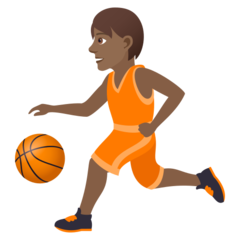 Como o emoji do Pessoa jogando basquete: pele morena escura é exibido no Joypixels.