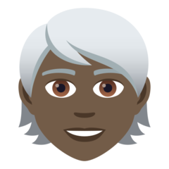 Bagaimana Dewasa: warna kulit gelap, rambut putih emoji terlihat di Joypixels.