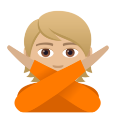 A quoi ressemblent les emoji Personne faisant un geste d’interdiction: peau moyennement claire sur Joypixels.