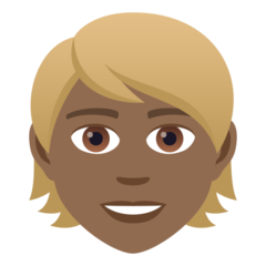 Jak wygląda emoji Osoba z włosami blond: karnacja średnio ciemna w Joypixels.