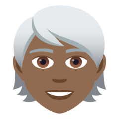 Bagaimana Dewasa: warna kulit gelap-sedang, rambut putih emoji terlihat di Joypixels.