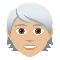 Bagaimana Dewasa: warna kulit cerah-sedang, rambut putih emoji terlihat di Joypixels.