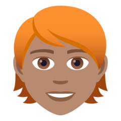 A quoi ressemblent les emoji Adulte : peau légèrement mate et cheveux roux sur Joypixels.