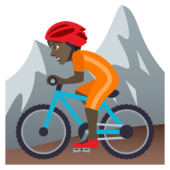 How Person Mountain Biking: Dark Skin Tone emoji looks on Joypixels.