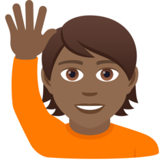 How Person Raising Hand: Medium-Dark Skin Tone emoji looks on Joypixels.