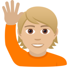 Wie Person mit erhobenem Arm: mittelhelle Hautfarbe Emoji auf Joypixels aussieht.