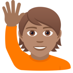 How Person Raising Hand: Medium Skin Tone emoji looks on Joypixels.