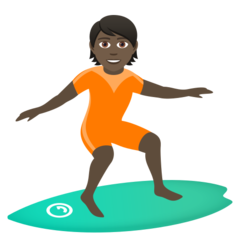 How Person Surfing: Dark Skin Tone emoji looks on Joypixels.