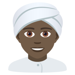 Como o emoji do Pessoa com turbante: pele escura é exibido no Joypixels.