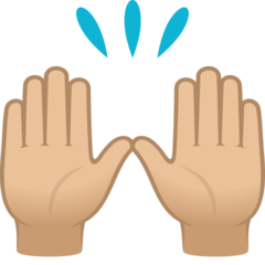 How Raising Hands: Medium-Light Skin Tone emoji looks on Joypixels.