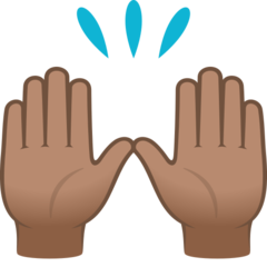 How Raising Hands: Medium Skin Tone emoji looks on Joypixels.