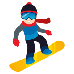 Hoe Snowboarder: lichte huidskleur emoji eruit ziet op Joypixels.