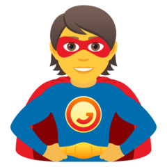 Hoe Superheld emoji eruit ziet op Joypixels.