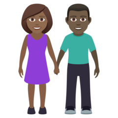 Hoe Man en vrouw hand in hand: donkergetinte huidskleur, donkere huidskleur emoji eruit ziet op Joypixels.