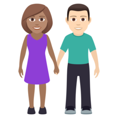 Hoe Man en vrouw hand in hand: getinte huidskleur, lichte huidskleur emoji eruit ziet op Joypixels.