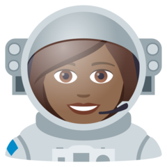 Wie Astronautin: mitteldunkle Hautfarbe Emoji auf Joypixels aussieht.