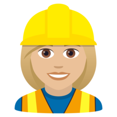 How Woman Construction Worker: Medium-Light Skin Tone emoji looks on Joypixels.