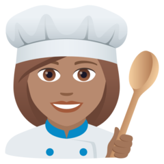 How Woman Cook: Medium Skin Tone emoji looks on Joypixels.