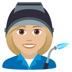 How Woman Factory Worker: Medium-Light Skin Tone emoji looks on Joypixels.