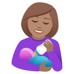 Hoe Vrouw die een baby voedt: getinte huidskleur emoji eruit ziet op Joypixels.