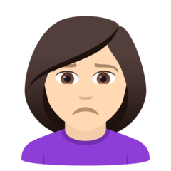 Bagaimana emoji Perempuan berkerut dahi: ton kulit cerah kelihatan di Joypixels.