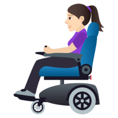 A quoi ressemblent les emoji Femme en fauteuil motorisé: peau claire sur Joypixels.