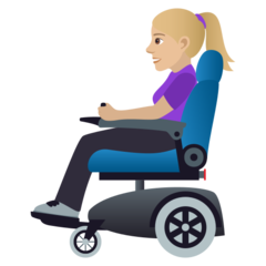 A quoi ressemblent les emoji Femme en fauteuil motorisé: peau moyennement claire sur Joypixels.