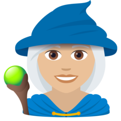 Wie Magierin: mittelhelle Hautfarbe Emoji auf Joypixels aussieht.