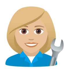 How Woman Mechanic: Medium-Light Skin Tone emoji looks on Joypixels.