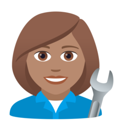 How Woman Mechanic: Medium Skin Tone emoji looks on Joypixels.