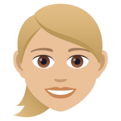 How Woman: Medium-Light Skin Tone, Blond Hair emoji looks on Joypixels.