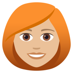 Bagaimana emoji Perempuan: ton kulit sederhana cerah dan rambut merah kelihatan di Joypixels.