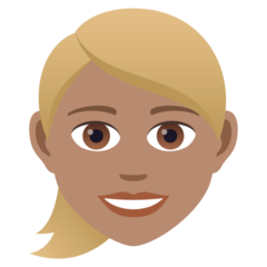 Wie Frau: mittlere Hautfarbe, blond Emoji auf Joypixels aussieht.